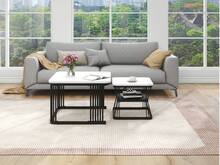 Set Of 2 Modern Side Table Set, 2 Tables MDF White Black Marble Effect - 白色 - 查看 9