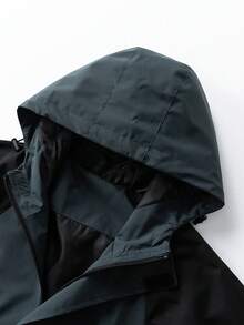 Women's Plus Size Spring/Autumn Colorblock Patchwork Hooded Jacket - Dark Green - View 6