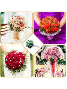 6pcs Foam Floral Handle Bouquet Holder, Suitable For DIY Wedding Bouquets, With Fixable Diamond Bouquet Pins And Green Tape, Wedding Supplies - Green - View 7