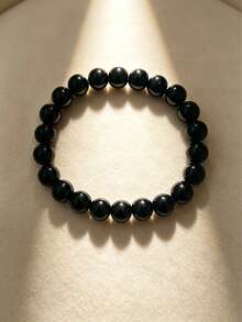 1pc Handmade Woven Bracelet, Suitable As A Mala Bead Bracelet For Men And Women As An Accessory. 8mm Handmade Adjustable Woven Bracelet, Couples And Friends Accessory, Suitable For Daily Gatherings And Parties. - Black - View 2