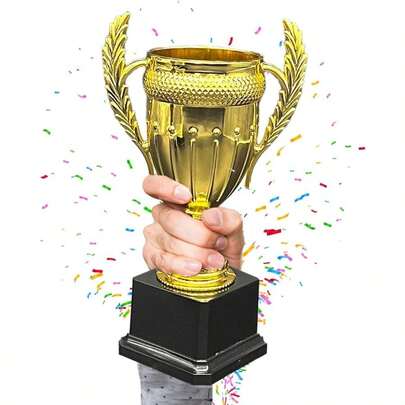 GRUPO CARNAVALLIA Copa Dorada Trofeo Escolar Plástico Calidad Premio Guirnalda para Niños Adultos Trofeo Futbol Awards Premium 21.3cm