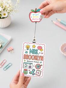 1pc Custom Behavior Analyst Badge Reel & ID Card Holder,Therapy Staff Luggage Tag Set,Special Education Teacher Gift,ABA Therapist School ID Accessory - Multicolor - View 14
