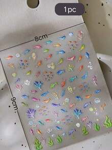 1pc Macaron Ocean Fish Seahorse Shell Seaweed Bubble Sticker, Fresh Mint Blue Ocean Summer Waterproof Self-Adhesive No Residue, Universal For Camera Laptop Beach Decoration Sticker, Refreshing Vacation Underwater Atmosphere Beautification Sticker - Underwater World - View 5