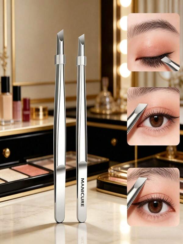 Premium Stainless Steel Eyebrow Tweezers, Slanted Tip Hair Removal Tweezers, Precise Ingrown Hair Tweezers, Multi-Functional Facial Beauty Grooming Tool, Suitable For Home Salon Daily Beauty Care