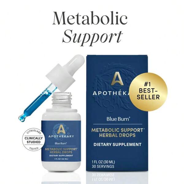 Apothékary Blue Burn Plant-Based Herbal Liquid Drops, Alcohol-Free Antioxidant Blend, Gluten Free Vegan Cruelty Free, Third Party Verified Made In USA