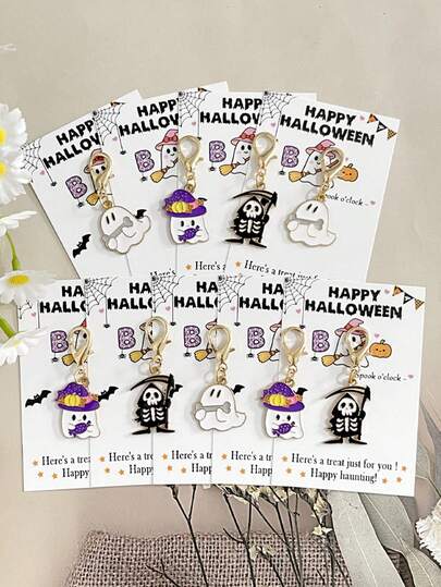 1/2/3 Sets Ghost Skeleton Halloween Party Keychain Gift Pack, Drip Oil Pumpkin Witch Hat Little Ghost Pendant, Ins Cute Style Bag Charm, Suitable For Neighbors, Family, Colleagues, Classmates, Best Friends, Halloween Party, Back To School, Birthday Holiday Funny Souvenir