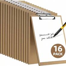 16 Pack Clipboard 8.5x 11 Letter Size Clip Boards Bulk, A4 Wooden Hardboard Office Clipboards Pack Classroom, Work-Meetings, Brown - 16 - View 1