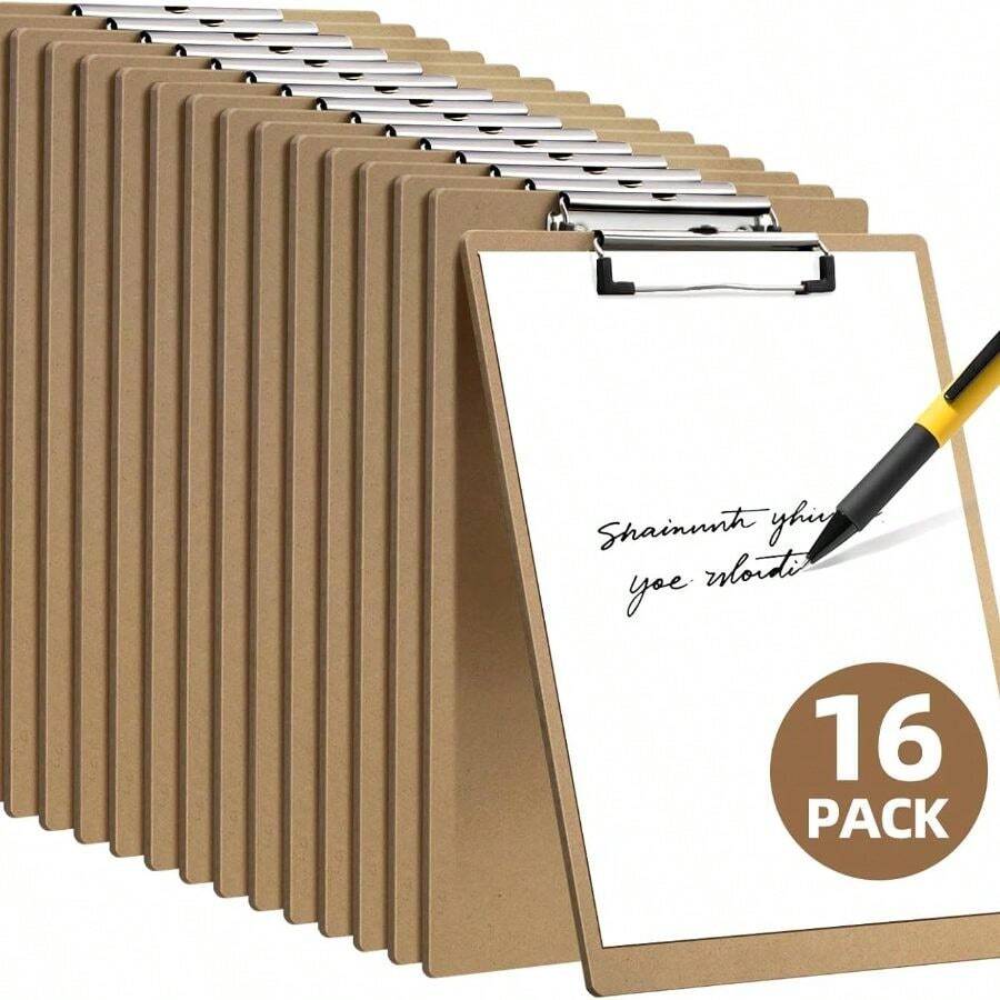 16 Pack Clipboard 8.5x 11 Letter Size Clip Boards Bulk, A4 Wooden Hardboard Office Clipboards Pack Classroom, Work-Meetings, Brown - 16 - View 1