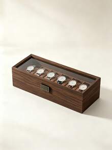 Luxury Walnut Wood Watch Box With Transparent Glass Window, 6-Slot Premium Watch Storage Organizer, Dust-Proof Watch Display Box Jewelry Storage Rack, Ideal Gift For Husband, Father, Boyfriend,Bedroom Room Decor,Back To School - Multicolor - View 6