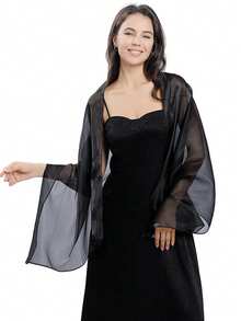 1 pieza Elegante y de moda Estilo de vacaciones Vestido de noche azul brillante con chal, Diseño de hombros de nube para novia, Adecuado para salidas diarias de mujeres y uso en fiestas nocturnas - Multicolor - Ver 4