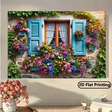 2D Flat Banner, Vibrant Blue Floral Polyester Background Banner, Blooming Flowers And Greenery, Easy To Install, Reusable, Suitable For Home Gatherings, Weddings, Birthdays, Christmas, Thanksgiving - Multicolor - View 7