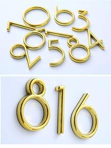 1pc Spherical Mirror Gold 3D ABS Number Door Sign, Self-Adhesive No-Drill Lightweight Waterproof High Visibility Rounded Modern Font Hotel Apartment Number Plate Indicator - House Number - View 5