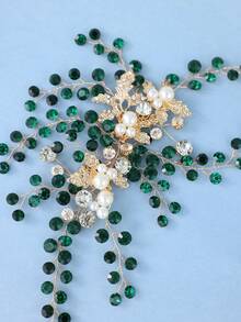 1pc Vintage Gold Branch Rhinestone Pearl Side Hair Comb, Premium Bohemian Indoor Castle Wedding Photography Bridal Styling Wedding Accessory Headpiece - Multicolor - View 6