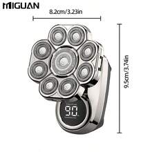MIGUAN Electric Head Hair Shaver For Hair Cutting, Ultimate Men's Cordless Rechargeable Skull & Bald Head Razor With Rotary Blades, Clippers, Nose Trimmer, Brush, Massager, Nine Blade Electric Shaver - Silver - View 3