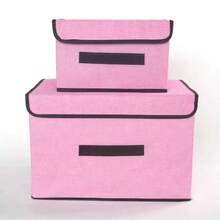 1pc Washable Linen Foldable CD Storage Box, Collapsible Storage Bin With Lid, Toy Organizer Basket, Laundry Basket,Bedroom Room Decor,Back To School - Pink - View 8