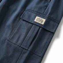 1pc Men's Multi-Pocket Solid Color Cargo Pants, Outdoor Hiking Casual Pants, Suitable For Daily Commute, Sports Training, Fitness Workout, Lightweight, Elastic Waist Drawstring, Elastic Cuffs, Long Pants, Vacation - Dusty Blue - View 5