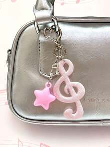 1pc Korean Ins Vintage Sweet Polka Dot Fabric Musical Note Keychain, Pentagram Heart Star Musical Note Bag Charm - Multicolor - View 8