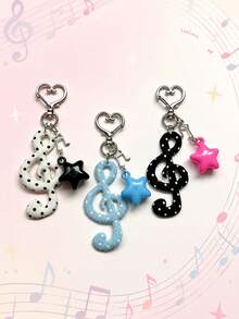 1pc Korean Ins Vintage Sweet Polka Dot Fabric Musical Note Keychain, Pentagram Heart Star Musical Note Bag Charm - Multicolor - View 4