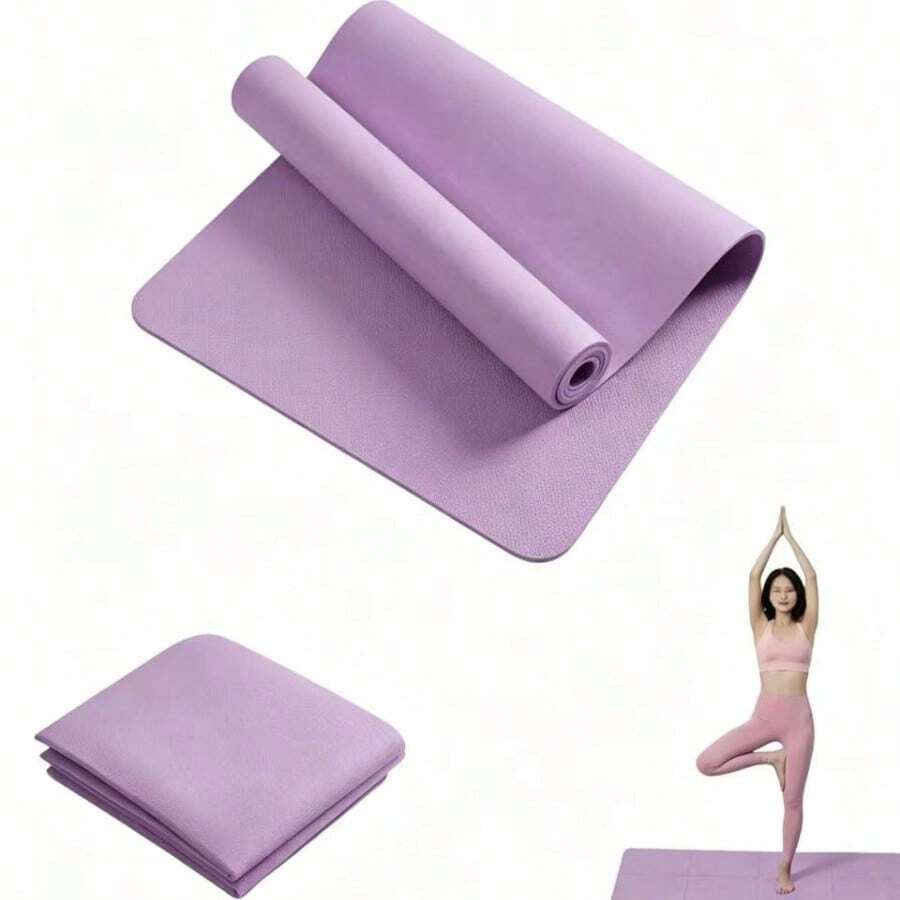 1pc 173*61*0.3cm Lightweight EVA Yoga Mat, Beginner Home Portable Non-Slip Waterproof Foldable Fitness Exercise Mat - Purple - View 1