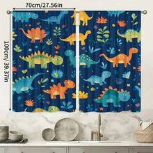 2pcs High Definition Digital Cute Cartoon Dinosaur Print Decorative Curtains, Polyester Material, Easy To Install, Rod Pocket Hanging, Semi-Transparent Privacy Protection, Machine Washable And Hand Washable, Suitable For Bedroom, Office, Kitchen, Living Room, Study, Home Decor. - Multicolor - View 10