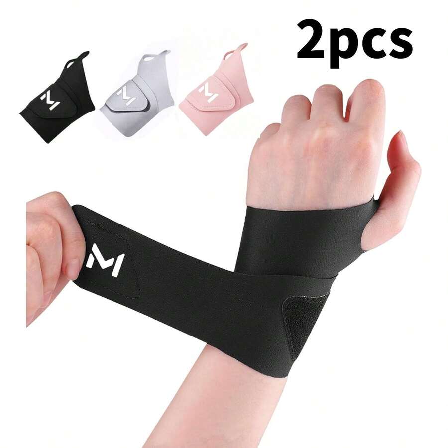 2pcs Soft Adjustable Wrist Braces For 6-8.3 Inch Wrist Circumference, High Elasticity Skin-Friendly Fabric Compression Wrist Support Band, Black Minimalist Full Coverage Design With Secure Thumb Loop And Reusable Hook And Loop Fastener, Even Pressure Fit To Wrist Contour - Multicolor - View 1