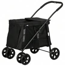Foldable Dog Stroller/Buggy With Side Pockets And Mesh Windows For Small And Medium-Sized Dogs Up To 20 Kg, Oxford Fabric, Black - 黑色 - 查看 1