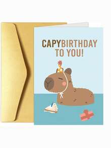 1 tấm thiệp chúc mừng sinh nhật Capybara tắm đáng yêu phong cách hoạt hình, nền xanh nhạt mềm mại, in hình Capy đội mũ tiệc, thiết kế hài hước, quà tặng sinh nhật cho người yêu động vật, trẻ em và bạn thân - Thiệp chúc mừng phong bì dày - Xem 8
