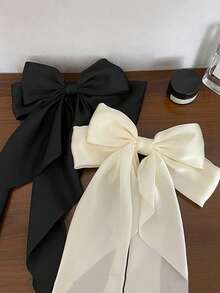 2件/1件 女款大號黑白絲綢緞面蝴蝶結彈簧髮夾，時尚百搭高級優雅極簡純色髮飾，適用日常佩戴、休閒、派對、通勤、度假、洗臉、化妝、穿搭造型 - 黑與白 - 查看 9