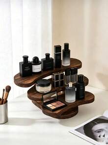 1pc Vintage Carbonized Wooden 3-Tier Desktop Storage Rack, Vertical Shelf, Jewelry Display Stand, Wooden Tray Holder, Wooden Tray, Cosmetics Perfume Accessories Display Rack, Tea Ceremony Storage Rack, Suitable For Restaurant, Kitchen, Hotel, Home Storage - View 3