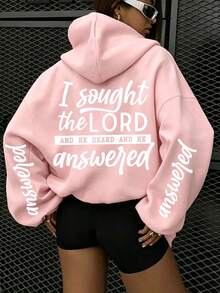 Letter Print Pattern Sweatshirt, Plus Size Women's Casual Autumn/Winter Long Sleeve Pocket Sweatshirt Sweatshirt Pink - Pink - View 1