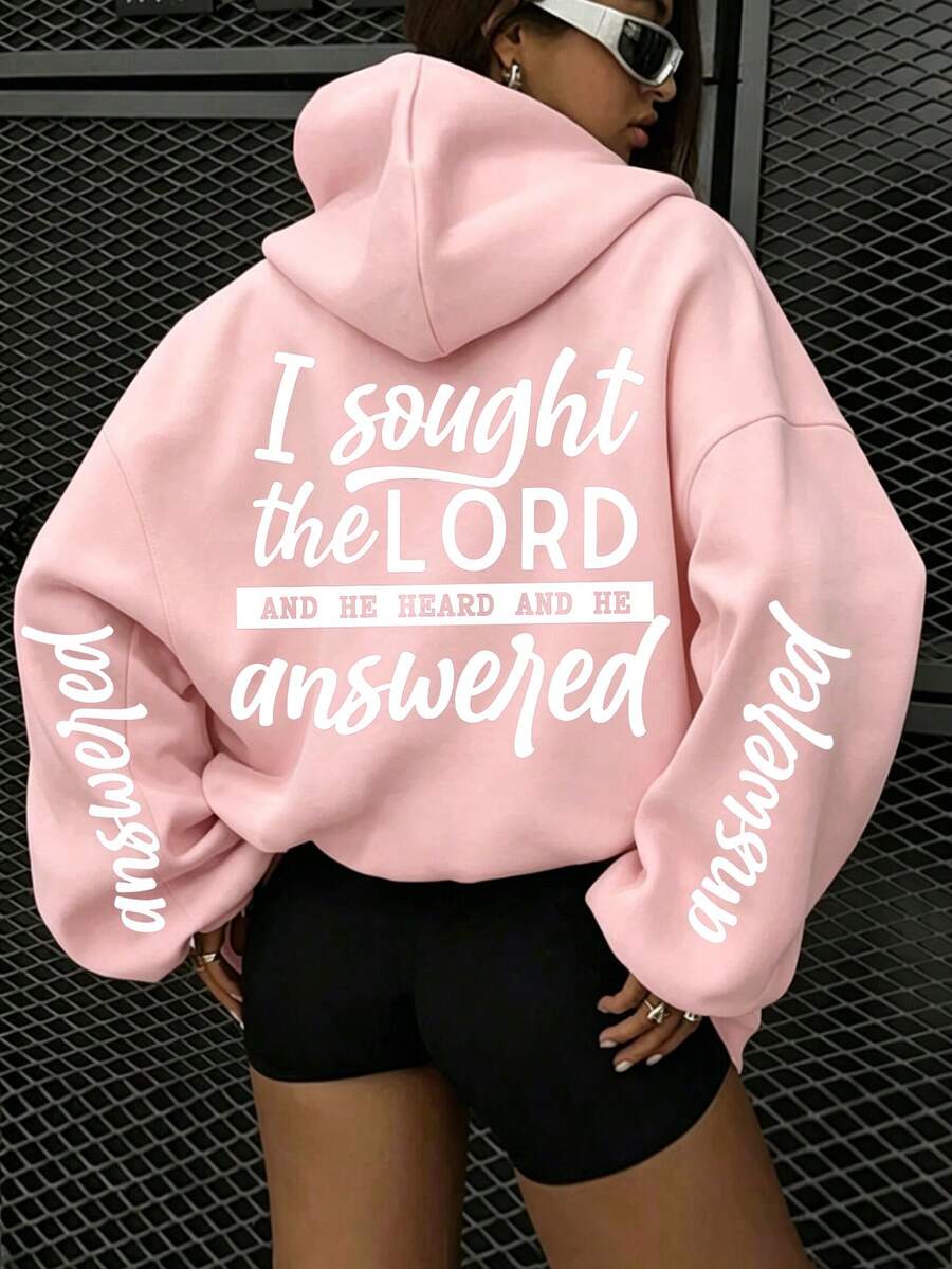 Letter Print Pattern Sweatshirt, Plus Size Women's Casual Autumn/Winter Long Sleeve Pocket Sweatshirt Sweatshirt Pink - Pink - View 1