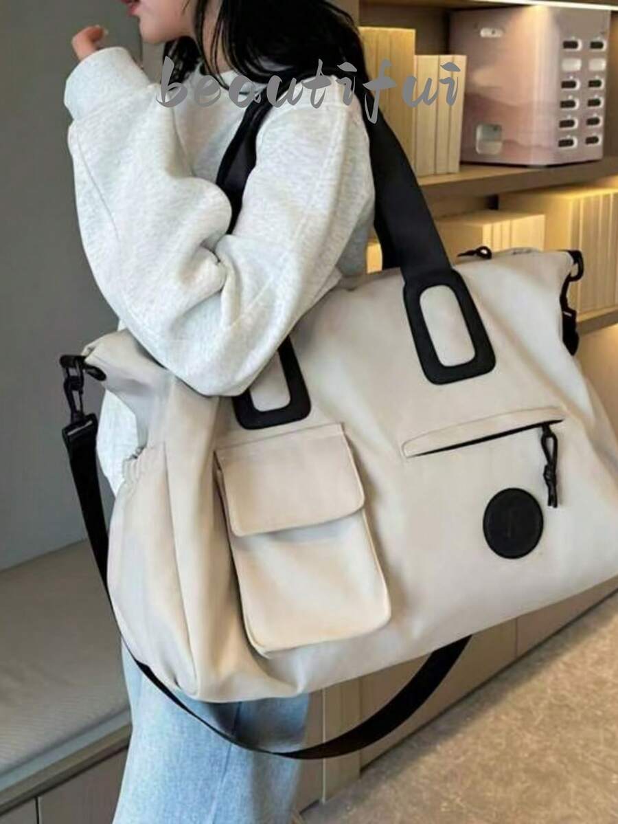 Large Capacity Travel Tote Bag, Lightweight Luggage Handbag With Shoulder Strap, Gym Bag, Portable Laptop Bag, Short Trip Carry-On Bag - Multicolor - View 1
