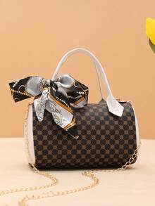 Vintage Printed Women's Handbag For Daily Shopping, Silk Scarf Chain Fashion Versatile Tote Bag, Women's Pillow Bag - Multicolor - View 3