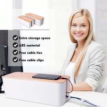 1pc Large Cable Management Box With Lid, Wood Grain Texture, Charger Storage & Cable Organizer, Desktop Wire Storage, Cable Organizer Box, Charger Organizer & Cord Winder, Desktop Cable Management, Power & Charging Cable Storage Box With Lid - Organize Cables, Data Cables & Various Wires - Space-Saving Desktop Outlet Management, National Day Gift, Halloween Gift, Christmas Gift - Multicolor - View 3