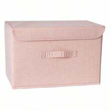 1pc Washable Linen Foldable CD Storage Box, Collapsible Storage Bin With Lid, Toy Organizer Basket, Laundry Basket,Bedroom Room Decor,Back To School - Pink - View 2