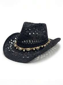 1pc Panama Style Hollow Beaded Straw Hat, Fashionable And Breathable, Suitable For Spring/Summer Beach, Camping, Theme Park, Party And Other Outdoor Activities - A - View 10