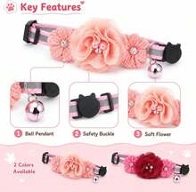 Fosaseua 2 Pack Floral Cat Collars With Bell And Removable Flower, Adjustable Kitten Collars  Cute Breakaway Cat Collar For Girl Cats Small Cats Dogs Daily Decoration - White - View 4