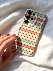 1pc Cream Dopamine Wavy Ruffle Soft TPU Texture Creative Personalized Striped Pattern Phone Case Compatible With Galaxy S21 S22 S23 S24 S25 S26/Honor/ And Other Models - White - View 5