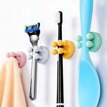 1PC Bathroom Silicone Toothbrush Holder Wall-Mounted Self-Adhesive Shower Razor Rack Multi-Functional Cute Organizer Hooks For Kitchen Bedroom Living Room Office Bedroom Bathroom Storage Solution - Multicolor - View 3
