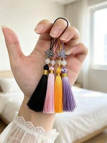 New Chinese Style Chinese Knot Tassel Phone Lanyard Faux Jade Bead Mini Thin Cord Vintage Oriental Bag Key Charm Multi Color Available - Baby Pink - View 2