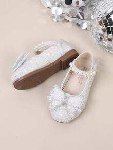 1 Pair Baby Girl Bow Decor Flat Shoes Princess Shoes Spring Autumn Rhinestone Baby Shoes - Beige - View 5
