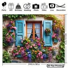 2D Flat Banner, Vibrant Blue Floral Polyester Background Banner, Blooming Flowers And Greenery, Easy To Install, Reusable, Suitable For Home Gatherings, Weddings, Birthdays, Christmas, Thanksgiving - Multicolor - View 1