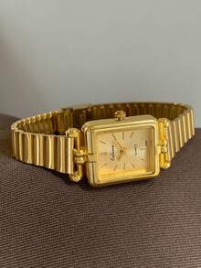 1pc Square Bamboo Knot Quartz Watch In Gold/Silver Color, Suitable For Daily Wear And Perfect Gift For Birthday, Christmas - Gold - View 8