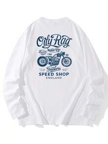Kaos Lengan Panjang Wanita Model Longgar Serbaguna untuk Musim Semi/Gugur dengan Motif Huruf & Motor - Putih - View 6