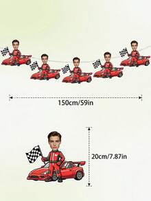 Custom Photo Race Car Driver Banner,Personalized Racing Themed Hanging Banner Decorations With Trophy Checkered Flag Design,Red Racer For Birthday Party Racing Car Themed Wall Backdrop Decor Supplies - Multicolor - View 6