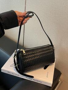 Autumn/Winter Vintage Small Woven Boston Bag For Women - Black - View 1