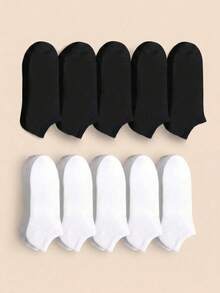 10 Pairs Men's Black & White Summer Invisible Short Socks, Simple Practical Multi-Functional - Multicolor - View 7