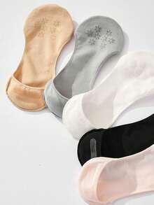 chuanwa（2） 1/5/10 Pairs Solid Color Women's Invisible Socks, Silicone Non-Slip, Breathable Thin Low-Cut Boat Socks - Multicolor - View 7