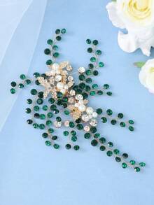 1pc Vintage Gold Branch Rhinestone Pearl Side Hair Comb, Premium Bohemian Indoor Castle Wedding Photography Bridal Styling Wedding Accessory Headpiece - Multicolor - View 8