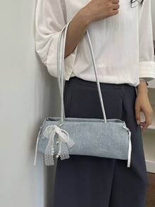 Hevel, New Fashion Denim Handbag, Baguette Bag Suitable For Parties, Outings, Vacations, Shopping And Daily Use, Can Store Coins, Women's Shoulder Bag, Also Suitable As Work Bag For Office Ladies, College Students And Professional Women, Elegant Women's Bag, Office - Baby Blue - View 7